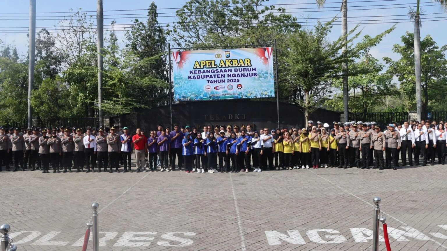 Sinergi Polres dan Buruh Nganjuk, Wujudkan Kamtibmas Kondusif Lewat Apel Kebangsaan NGANJUK l Beritakilat